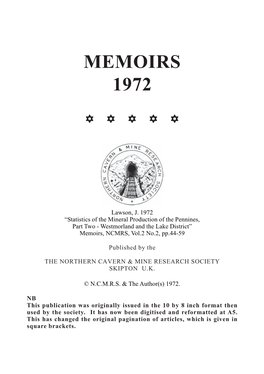 Statistics of Mineral Production of the Pennines, Part 2: Westmorland And