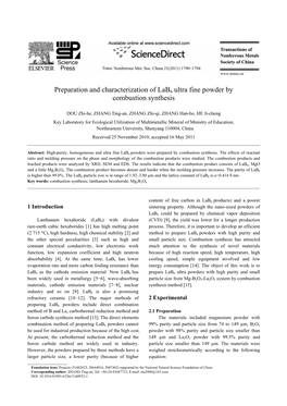 Preparation and Characterization of Lab6 Ultra Fine Powder by Combustion Synthesis