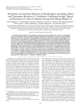 Prevalence of Cardinium Bacteria in Planthoppers and Spider Mites And