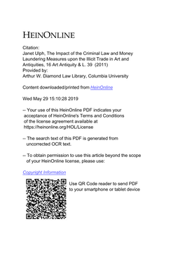 The Impact of the Criminal Law and Money Laundering Measures Upon the Illicit Trade in Art and Antiquities, 16 Art Antiquity & L