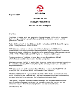 MY10 VE and WM PRODUCT INFORMATION 3.0L and 3.6L SIDI