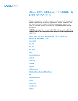 Dell Emc Select Products and Services