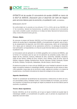 EXTRACTO De Las Ayudas IV Convocatoria De Ayudas LEADER