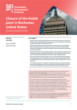 Closure of the Kodak Plant in Rochester, United States Lessons from Industrial Transitions