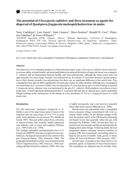 The Potential of Chrysoperla Rufilabris and Doru Taeniatum As Agents For