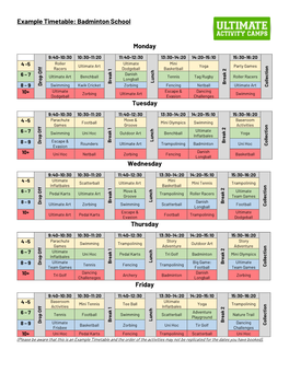 Example Timetable: Badminton School Monday Tuesday