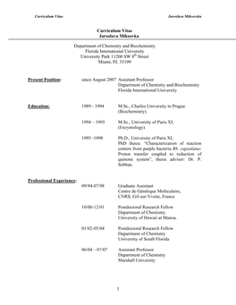 Curriculum Vitae of Jaroslava Miksovska