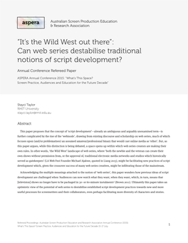 Can Web Series Destabilise Traditional Notions of Script Development?