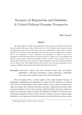 Dynamics of Regionalism and Globalism: a Critical Political Economy Perspective