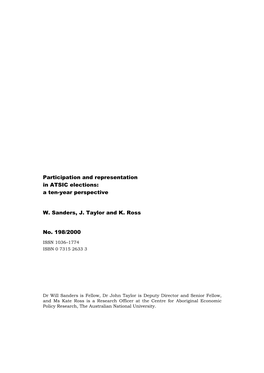 Participation and Representation in ATSIC Elections: a Ten-Year Perspective