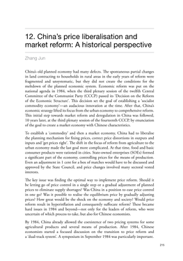 12. China's Price Liberalisation and Market Reform: a Historical Perspective