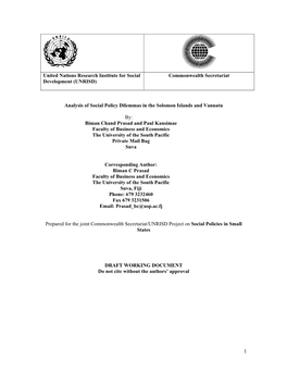 Analysis of Social Policy Dilemmas in the Solomon Islands and Vanuatu By