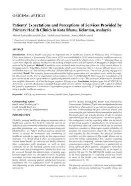 Patients' Expectations and Perceptions of Services Provided