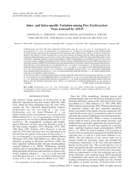 And Intra-Specific Variation Among Five Erythroxylum Taxa Assessed