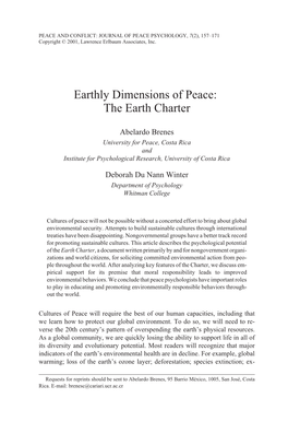 Earthly Dimensions of Peace: the Earth Charter