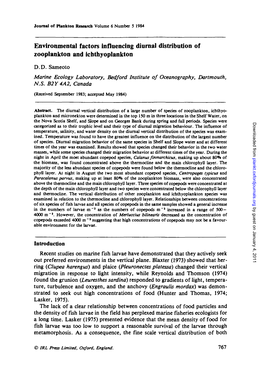 Environmental Factors Influencing Diurnal Distribution of Zooplankton and Ichthyoplankton