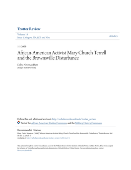 African-American Activist Mary Church Terrell and the Brownsville Disturbance Debra Newman Ham Morgan State University