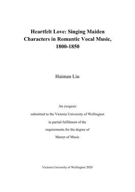 Singing Maiden Characters in Romantic Vocal Music, 1800-1850