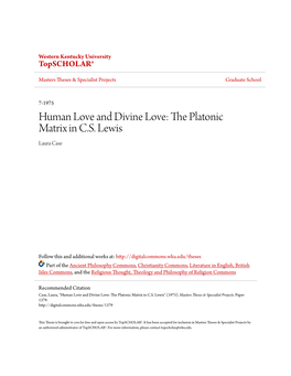 Human Love and Divine Love: the Platonic Matrix in C.S. Lewis