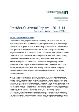 President's Annual Report – 2013-14