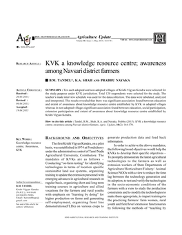 KVK a Knowledge Resource Centre; Awareness Among Navsari District Farmers