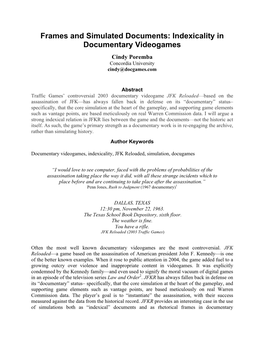 Frames and Simulated Documents: Indexicality in Documentary Videogames