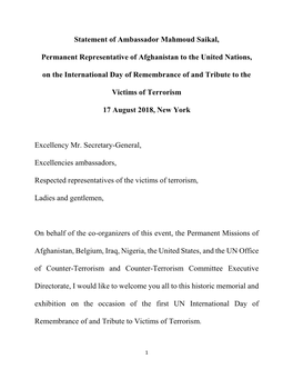 Statement of Ambassador Mahmoud Saikal, Permanent Representative
