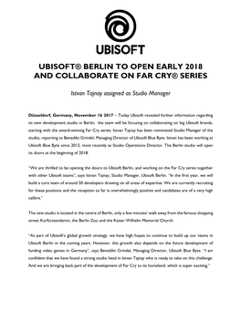Ubisoft® Berlin to Open Early 2018 and Collaborate on Far Cry® Series