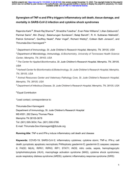 Synergism of TNF-Α and IFN-Γ Triggers Inflammatory Cell Death, Tissue Damage, and Mortality in SARS-Cov-2 Infection and Cytokine Shock Syndromes