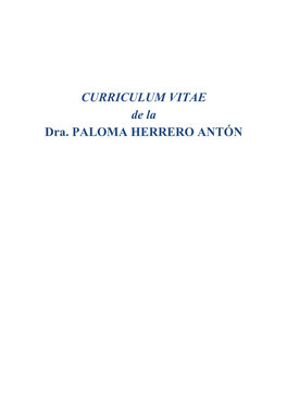 CURRICULUM VITAE De La Dra. PALOMA HERRERO ANTÓN