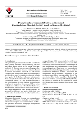 Description of a New Species of Hersiliola and the Male of Duninia Rheimsae Marusik & Fet, 2009 from Iran (Araneae: Hersiliidae)