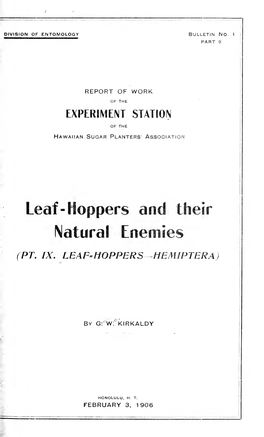 Leaf- Hoppers and Their Natural Enemies