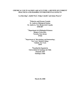 Chemical Use in Salmon Aquaculture: a Review of Current Practices and Possible Environmental Effects