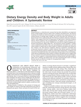 Dietary Energy Density and Body Weight in Adults and Children: a Systematic Review