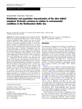 Distribution and Population Characteristics of the Alien Talitrid Amphipod Orchestia Cavimana in Relation to Environmental Conditions in the Northeastern Baltic Sea