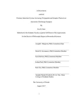 A Dissertation Entitled Pituitary Adenylate Cyclase Activating