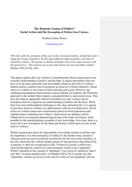 The Demonic Genius of Politics? Social Action and the Decoupling of Politics from Violence