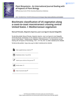 Bioclimatic Classification of US Vegetation Along a Coast-To-Coast Macrotransect Crossing Central United States