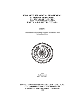 Ubarampe Selamatan Pernikahan Di Kraton Surakarta Dalam Serat Mumulen Karya K.R.A Sastra Negara