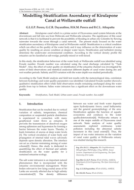 Modelling Stratification Ascendancy of Kirulapone Canal at Wellawatte Outfall