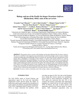 Biology and Use of the Pacific Fat Sleeper Dormitator Latifrons (Richardson, 1844): State of the Art Review