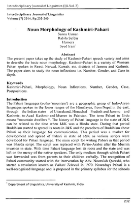 Noun Morphology of Kashmiri-Pahari Sanna Usman Rahila Safdar Humera Syed Tram*