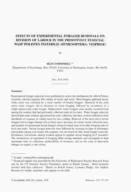 O'donnell, S. 1998. Effects of Experimental Forager Removals On