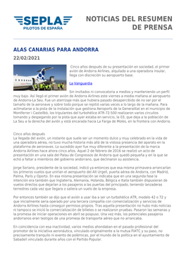 Noticias Del Resumen De Prensa Alas Canarias Para Andorra 22
