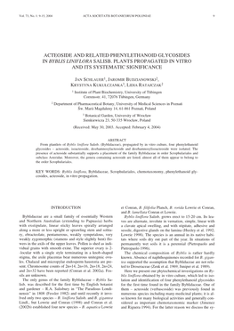 Acteoside and Related Phenylethanoid Glycosides in Byblis Liniflora Salisb