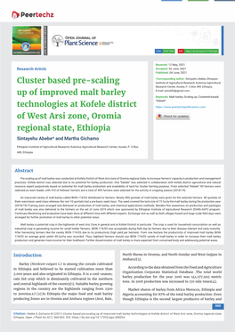 Cluster Based Pre-Scaling up of Improved Malt Barley Technologies at Kofele District of West Arsi Zone, Oromia Regional State, Ethiopia