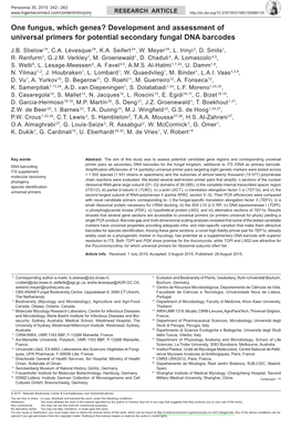 One Fungus, Which Genes? Development and Assessment of Universal Primers for Potential Secondary Fungal DNA Barcodes