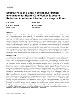 Effectiveness of a Local Ventilation/Filtration Intervention for Health-Care Worker Exposure Reduction to Airborne Infection in a Hospital Room