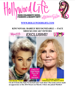 Kim Novak: Barely Recognizable — Face Shocks Oscar Viewers