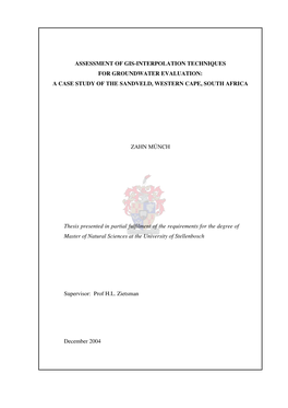 Assessment of Gis-Interpolation Techniques for Groundwater Evaluation: a Case Study of the Sandveld, Western Cape, South Africa